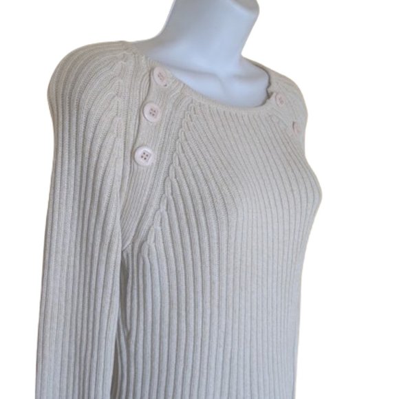 Henley Style Beige Ribbed Sweater Size Large Fits Medium - Picture 2 of 5